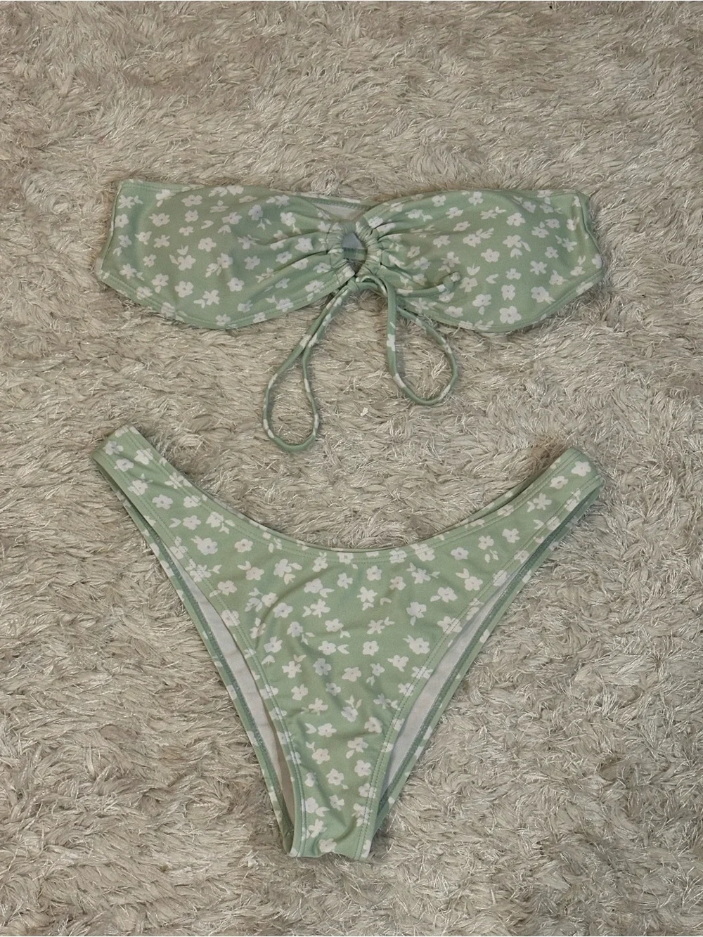 Green Floral Strapless Bikini Set - Medium